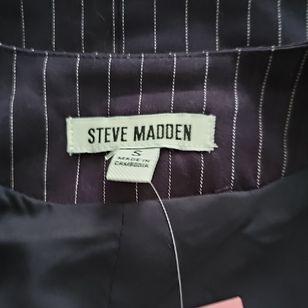 NWT Steve Madden Pinstripe Sleeveless V-Neck Button Front Dress - Small - Picture 8 of 12